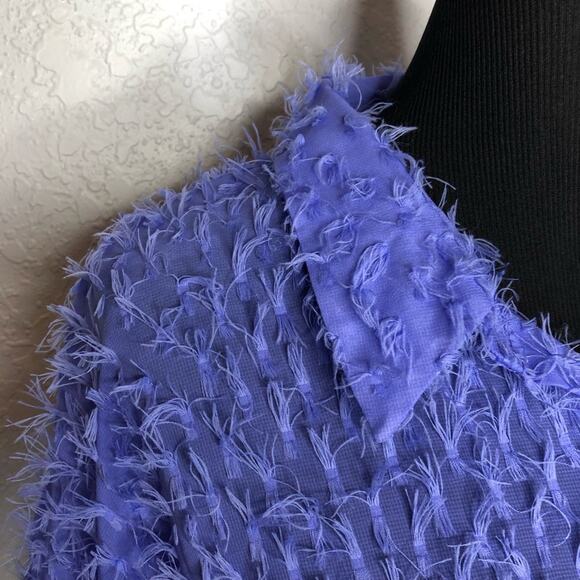 ASOS Design purple blue fringe feather sheer button down top size US 14 - Picture 5 of 14